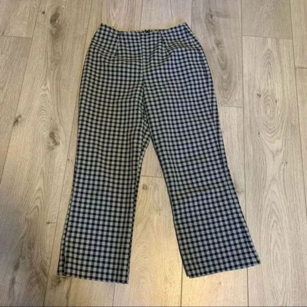 Vintage high waisted white black check print pants Size small